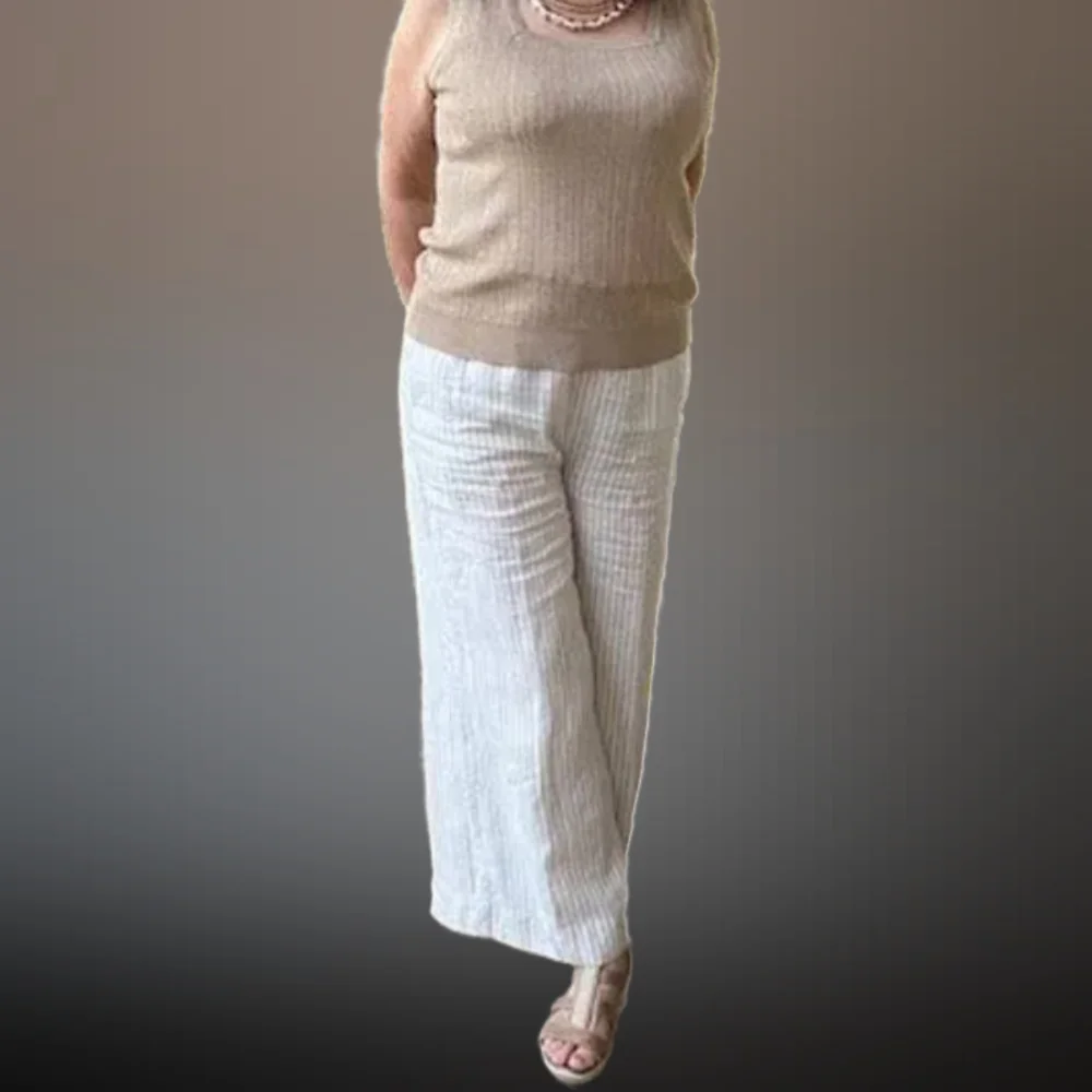 Chico's Women 100% Linen Wide-Leg Culotte Pants High Rise Oatmeal $109 12/Large - Picture 7 of 16